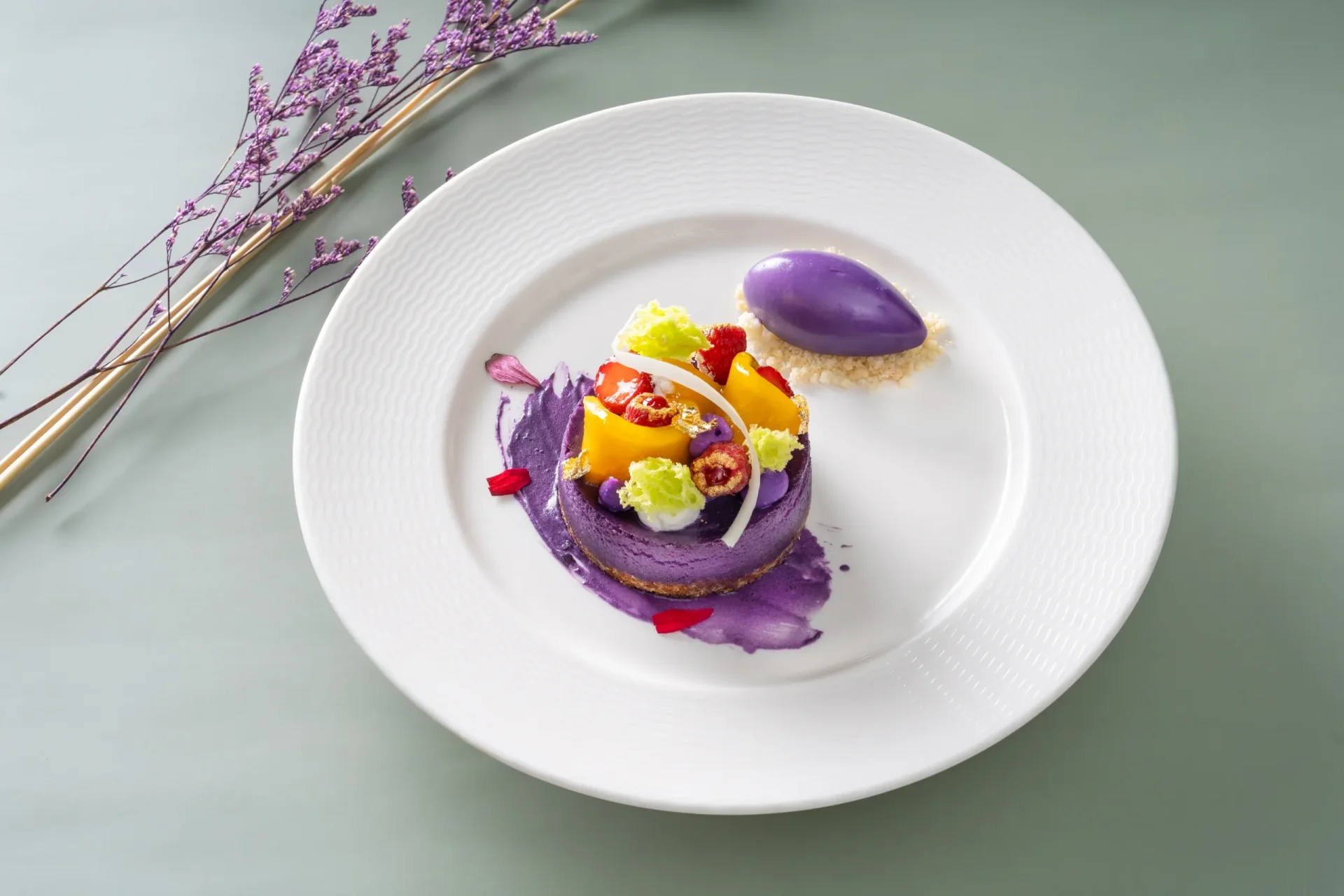 Ube Cheesecake with Ube Ice Cream Quenelle
